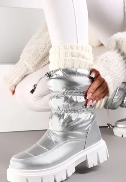 Srebrne Śniegowce Pikowane na Grubej Podeszwie Inaya