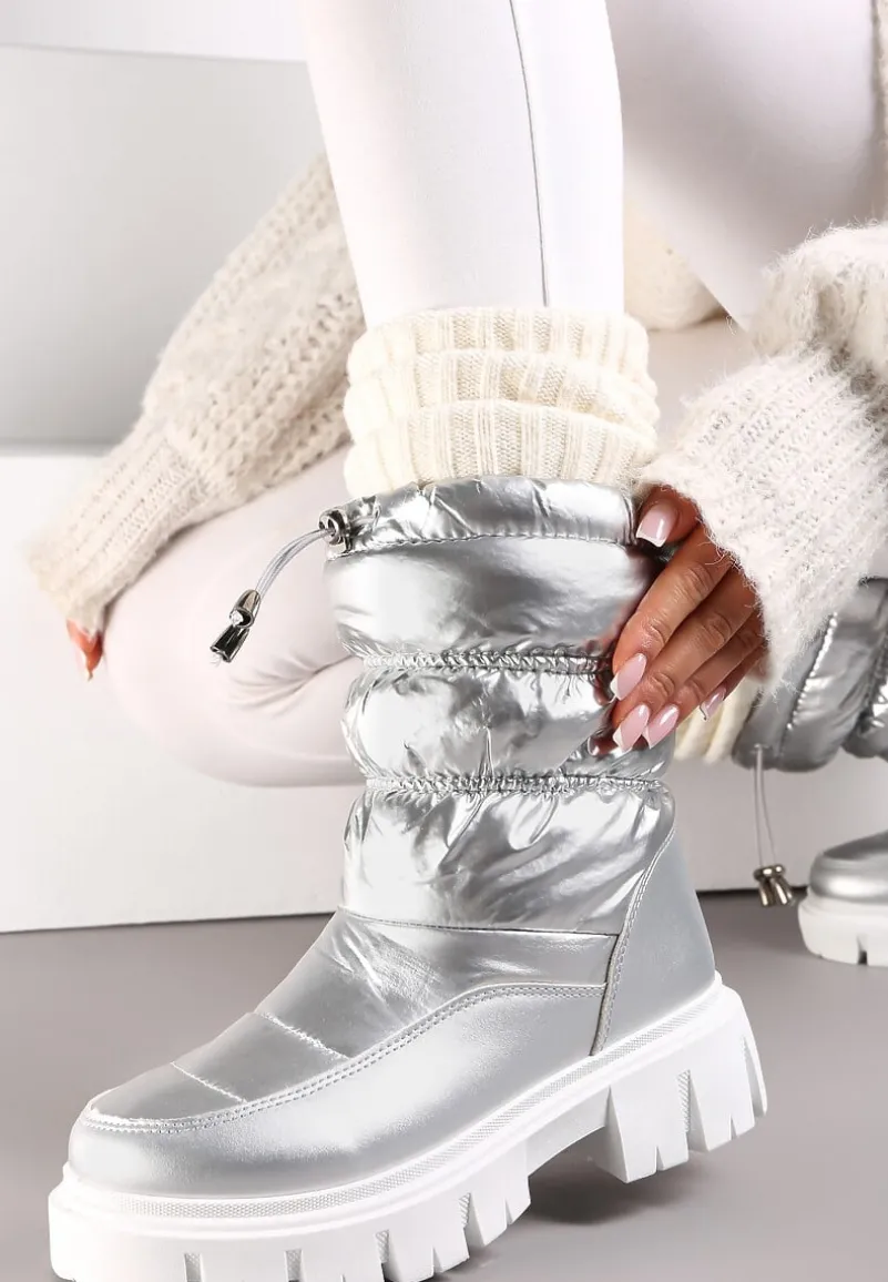 Srebrne Śniegowce Pikowane na Grubej Podeszwie Inaya