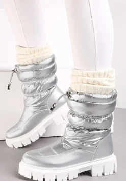 Srebrne Śniegowce Pikowane na Grubej Podeszwie Inaya