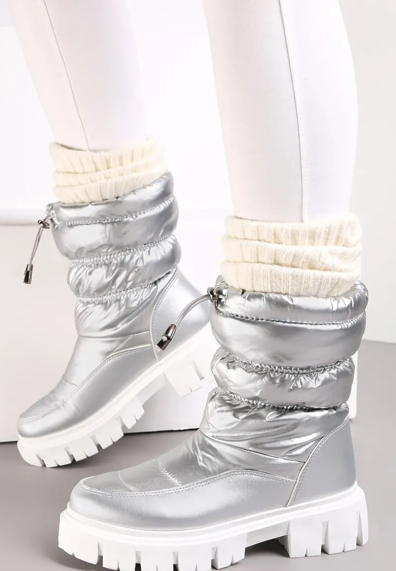 Srebrne Śniegowce Pikowane na Grubej Podeszwie Inaya