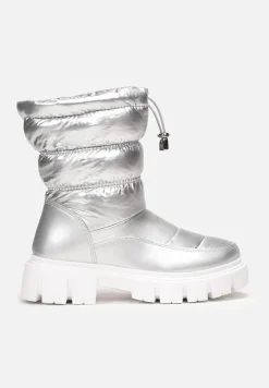 Srebrne Śniegowce Pikowane na Grubej Podeszwie Inaya