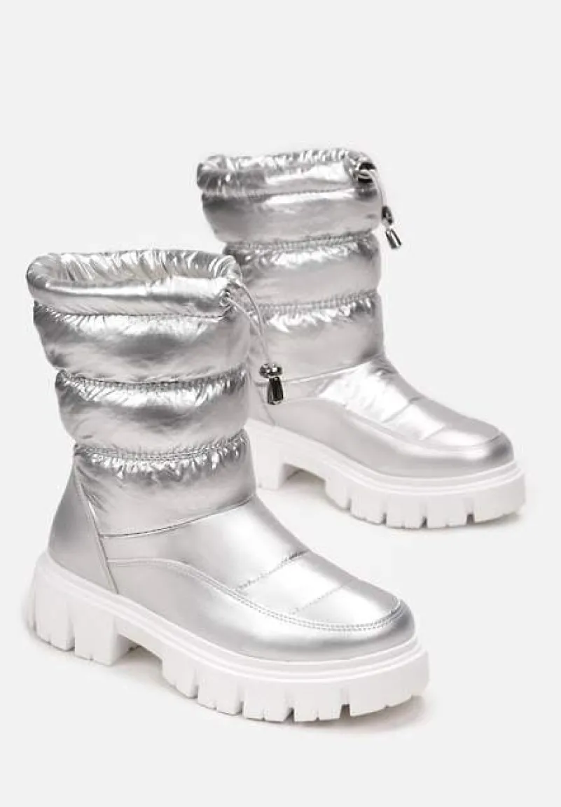 Srebrne Śniegowce Pikowane na Grubej Podeszwie Inaya