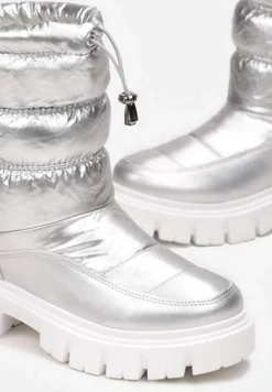 Srebrne Śniegowce Pikowane na Grubej Podeszwie Inaya