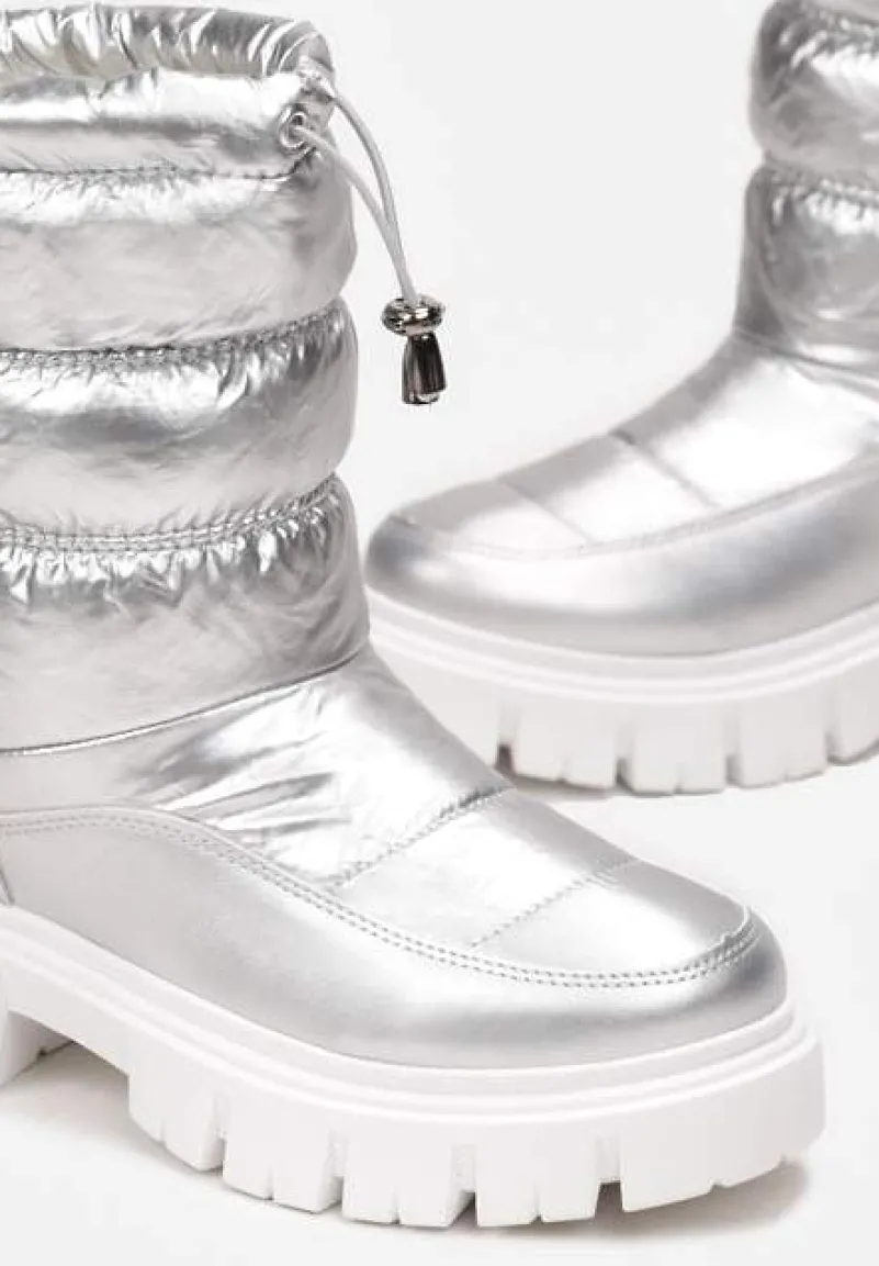 Srebrne Śniegowce Pikowane na Grubej Podeszwie Inaya