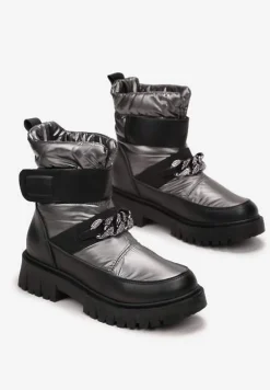 Srebrne Śniegowce z Pikowaną Cholewką na Rzep Simbil