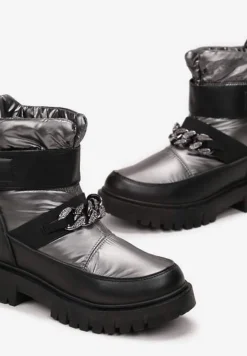 Srebrne Śniegowce z Pikowaną Cholewką na Rzep Simbil