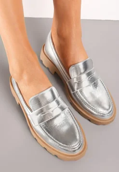 Srebrne Płaskie Mokasyny z Klasycznymi Przeszyciami Tyshell