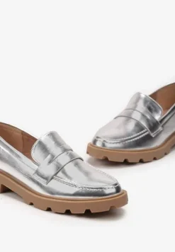 Srebrne Płaskie Mokasyny z Klasycznymi Przeszyciami Tyshell