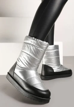 Srebrne Pikowane Śniegowce na Płaskiej Podeszwie Raviti