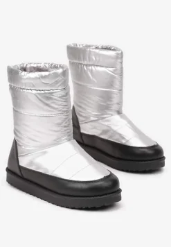 Srebrne Pikowane Śniegowce na Płaskiej Podeszwie Raviti