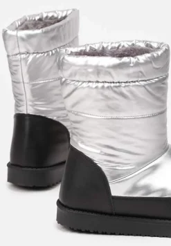 Srebrne Pikowane Śniegowce na Płaskiej Podeszwie Raviti