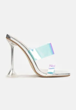 Srebrne Przezroczyste Klapki na Wysokiej Szpilce Golnite