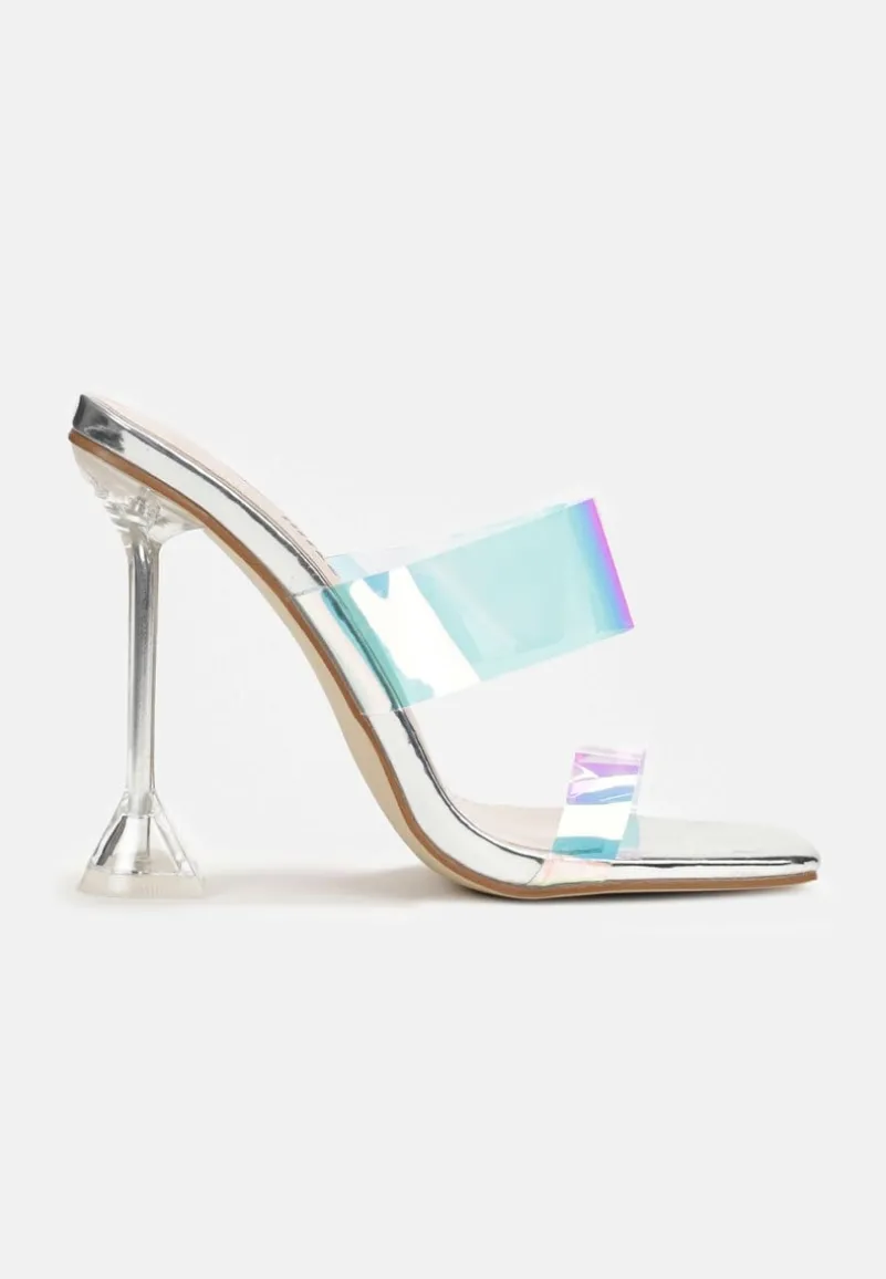 Srebrne Przezroczyste Klapki na Wysokiej Szpilce Golnite