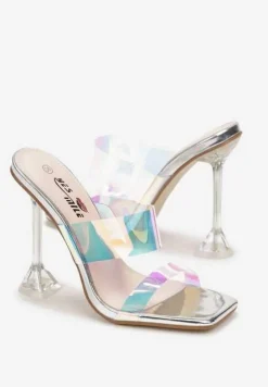 Srebrne Przezroczyste Klapki na Wysokiej Szpilce Golnite