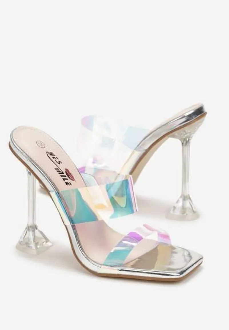 Srebrne Przezroczyste Klapki na Wysokiej Szpilce Golnite