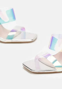 Srebrne Przezroczyste Klapki na Wysokiej Szpilce Golnite