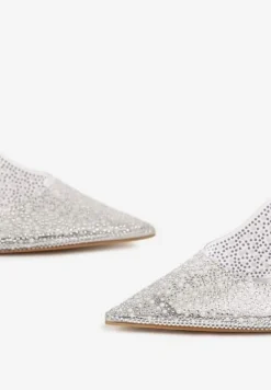 Srebrne Przezroczyste Sandały na Obcasie z Odkrytą Piętą i Cyrkoniami Neliri