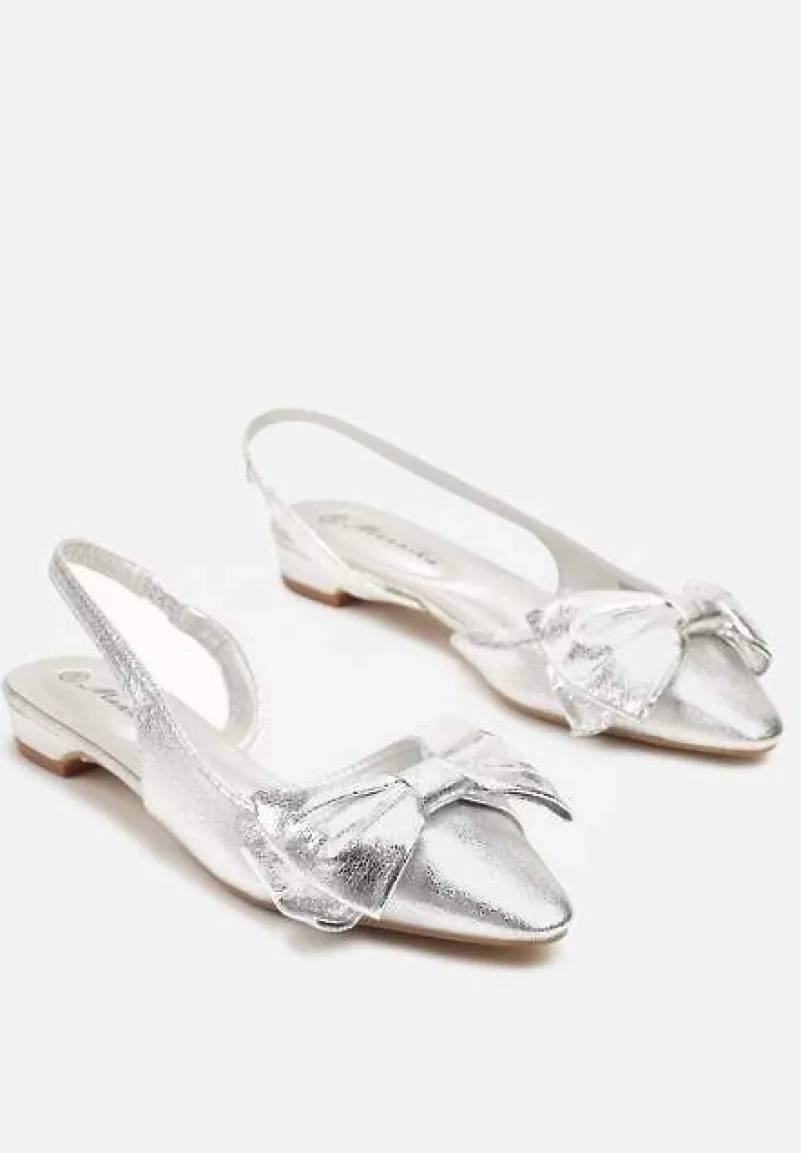 Srebrne Sandały Bez Pięty z Kokardą Nolretia