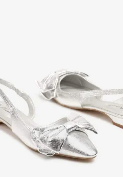 Srebrne Sandały Bez Pięty z Kokardą Nolretia