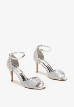 Srebrne Sandały na Szpilce Ozdobione Cyrkoniami Nialuna