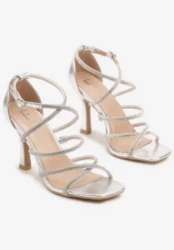 Srebrne Sandały Szpilki w Eleganckim Stylu Zdobione Cyrkoniami Fanireas