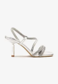 Srebrne Sandały Vices na Szpilce z Cyrkoniowymi Paskami Niladriella