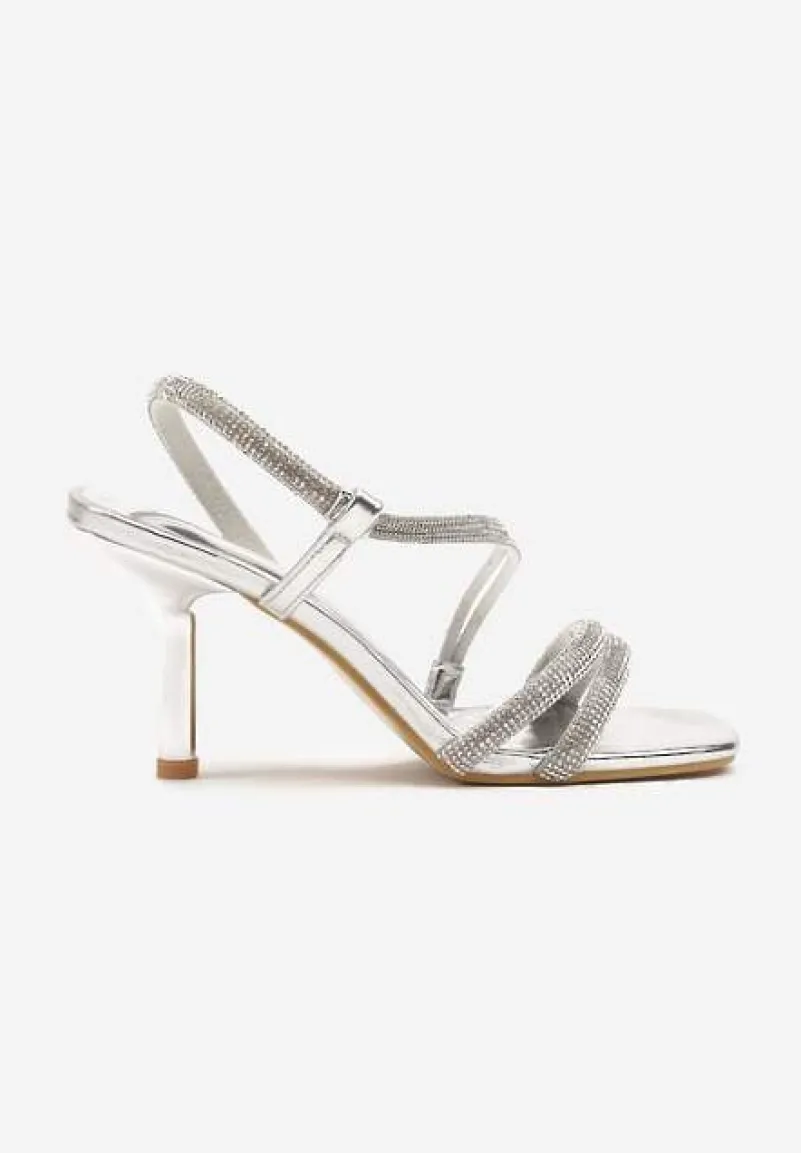 Srebrne Sandały Vices na Szpilce z Cyrkoniowymi Paskami Niladriella
