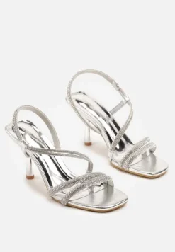 Srebrne Sandały Vices na Szpilce z Cyrkoniowymi Paskami Niladriella