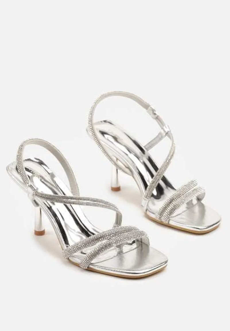 Srebrne Sandały Vices na Szpilce z Cyrkoniowymi Paskami Niladriella