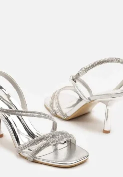 Srebrne Sandały Vices na Szpilce z Cyrkoniowymi Paskami Niladriella