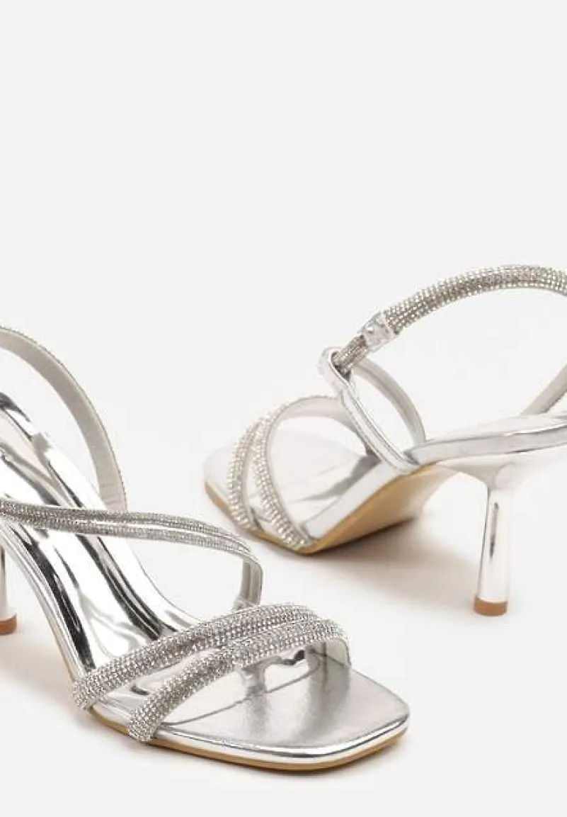 Srebrne Sandały Vices na Szpilce z Cyrkoniowymi Paskami Niladriella