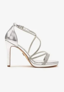 Srebrne Sandały Vices na Szpilce Ozdobione Cyrkoniami Sarerelle