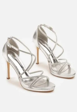 Srebrne Sandały Vices na Szpilce Ozdobione Cyrkoniami Sarerelle