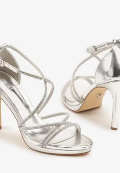 Srebrne Sandały Vices na Szpilce Ozdobione Cyrkoniami Sarerelle