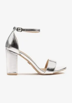 Srebrne Sandały Vices na Słupku z Wkładką ze Skóry Naturalnej Avelhira