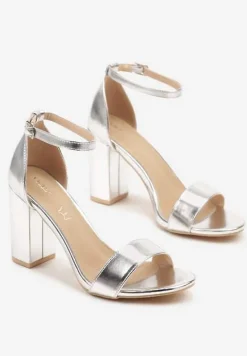 Srebrne Sandały Vices na Słupku z Wkładką ze Skóry Naturalnej Avelhira