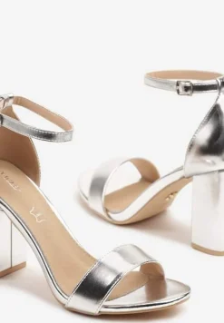 Srebrne Sandały Vices na Słupku z Wkładką ze Skóry Naturalnej Avelhira