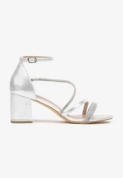Srebrne Sandały Vices na Słupku Ozdobione Cyrkoniami Otiriel