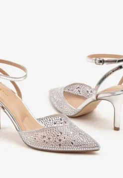 Srebrne Sandały Vices na Szpilce z Cyrkoniami Ciaranea