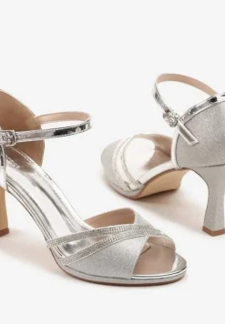 Srebrne Sandały Vices na Szpilce Ozdobione Cyrkoniami i Brokatem Oviasse
