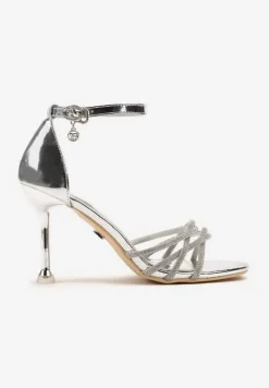 Srebrne Sandały Vices na Szpilce Ozdobione Cyrkoniami Nitalena