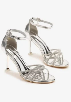 Srebrne Sandały Vices na Szpilce Ozdobione Cyrkoniami Nitalena