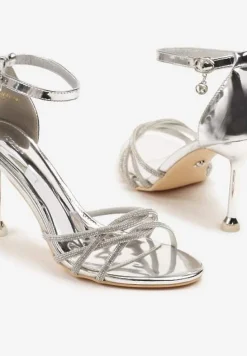 Srebrne Sandały Vices na Szpilce Ozdobione Cyrkoniami Nitalena