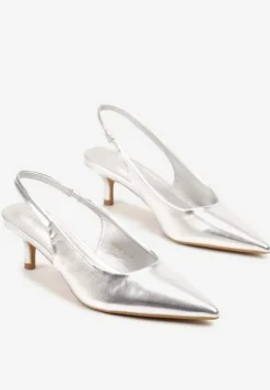 Srebrne Sandały Vices Slingback na Obcasie Typu Kaczuszka Kovirida