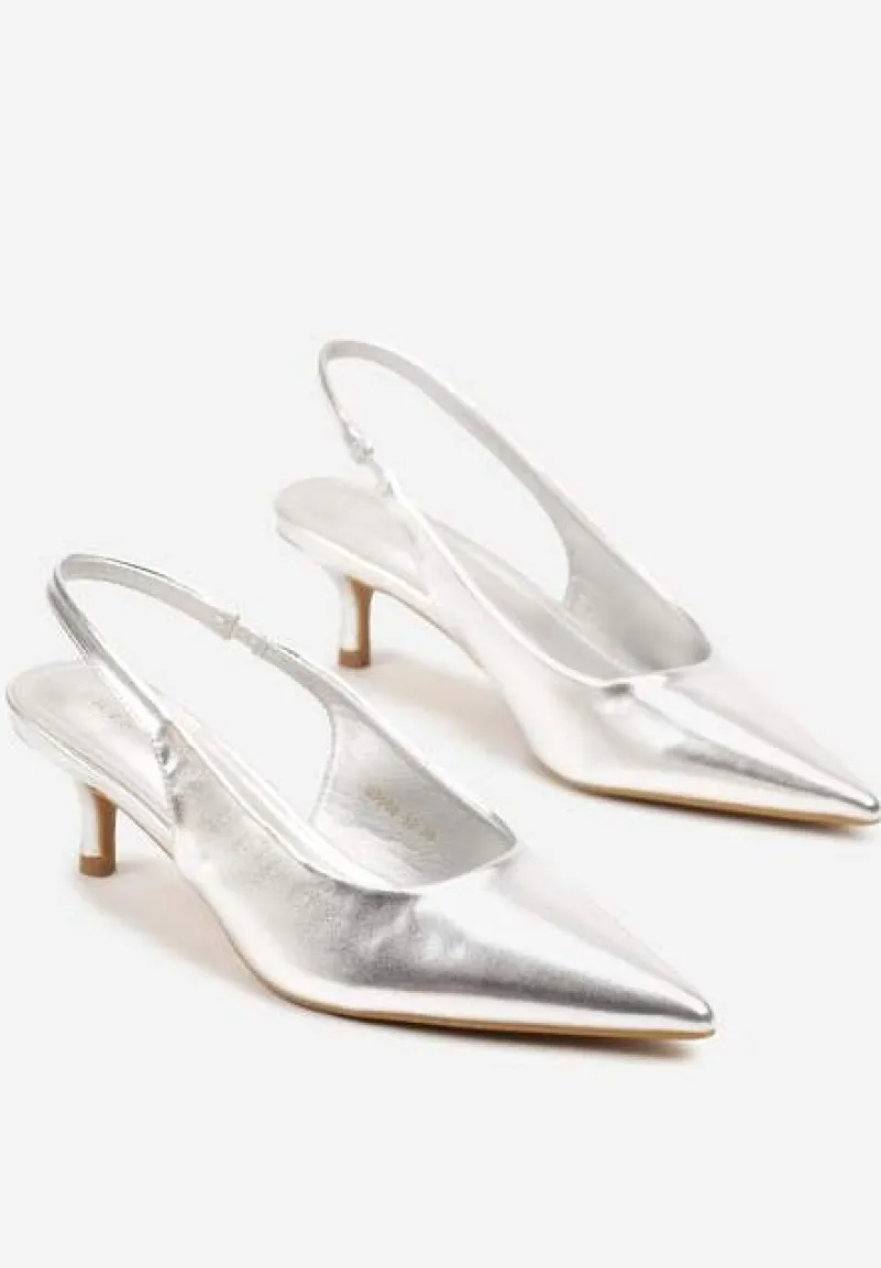 Srebrne Sandały Vices Slingback na Obcasie Typu Kaczuszka Kovirida
