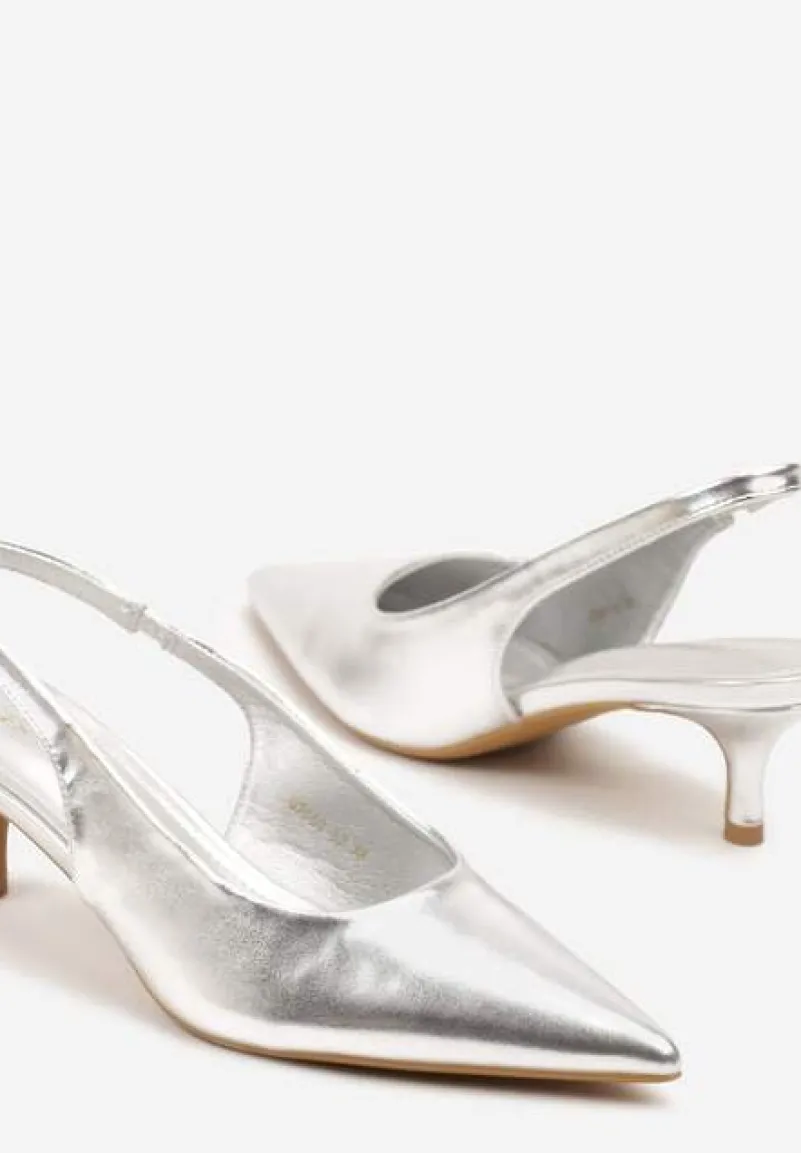 Srebrne Sandały Vices Slingback na Obcasie Typu Kaczuszka Kovirida
