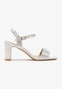 Srebrne Sandały z Cyrkoniami na Słupkowym Obcasie Hirtewi