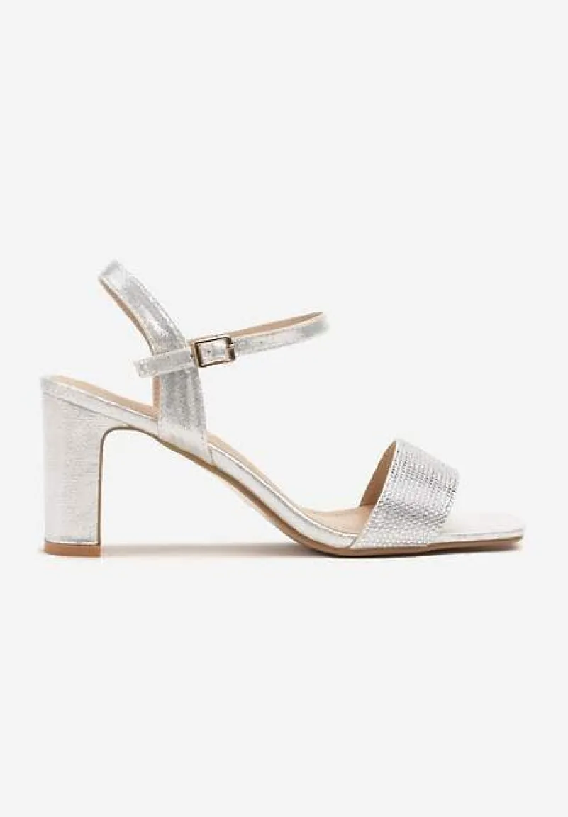 Srebrne Sandały z Cyrkoniami na Słupkowym Obcasie Hirtewi