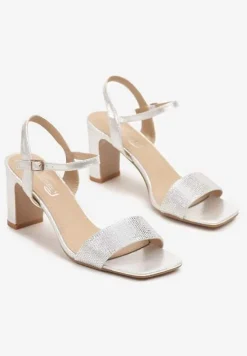Srebrne Sandały z Cyrkoniami na Słupkowym Obcasie Hirtewi