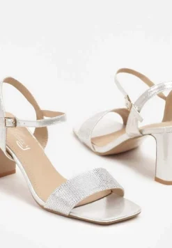 Srebrne Sandały z Cyrkoniami na Słupkowym Obcasie Hirtewi